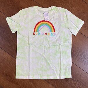 Lands' End NWT Kids Green/White Tie Dye Rainbow "Kindness" T Shirt Size L